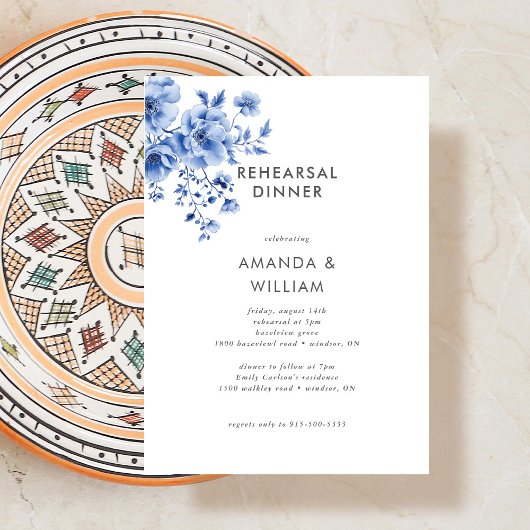 Watercolor Chinoiserie Floral Rehearsal Dinner Kaart