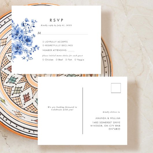 Watercolor Chinoiserie Floral RSVP Response Aankondigingskaart