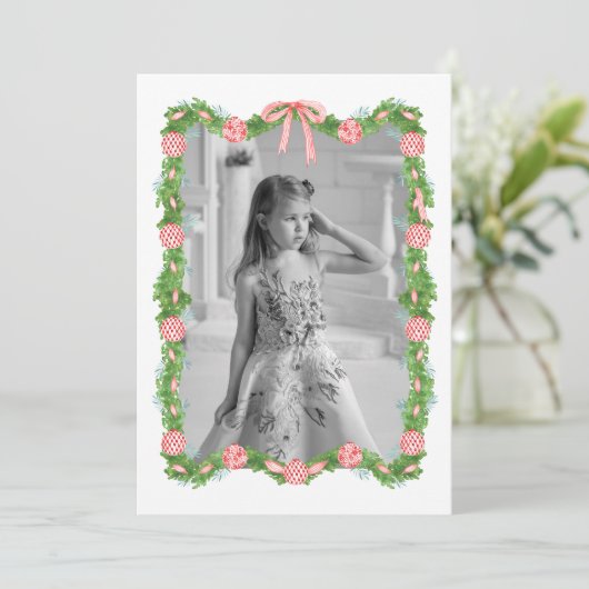 Watercolor Chinoiserie Ornamenten Slinger Kerstmis Feestdagenkaart (Staand voorkant)