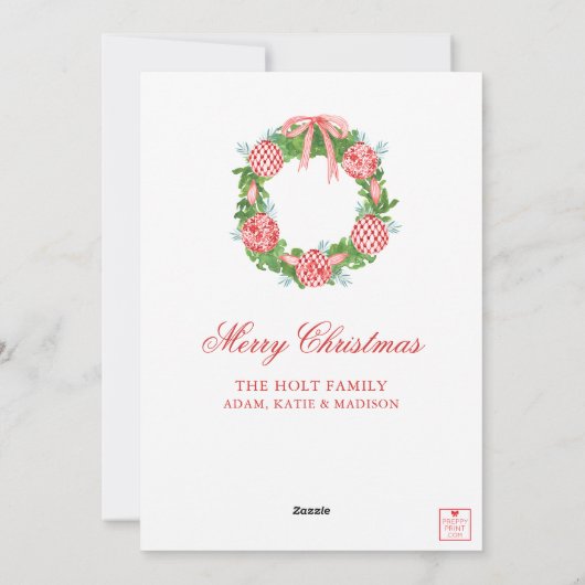 Watercolor Chinoiserie Ornamenten Slinger Kerstmis Feestdagenkaart (Achterkant)