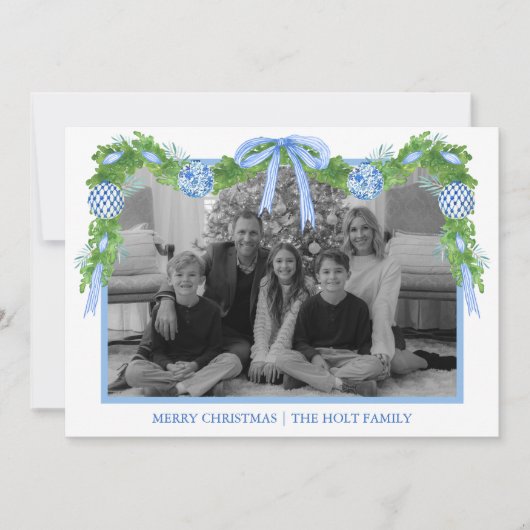 Watercolor Chinoiserie Ornaments Garland Christmas Feestdagenkaart (Voorkant)