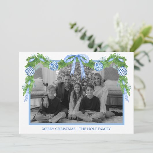 Watercolor Chinoiserie Ornaments Garland Christmas Feestdagenkaart (Staand voorkant)