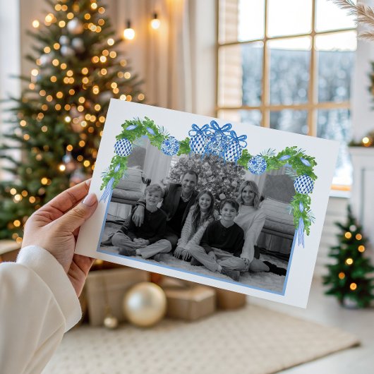 Watercolor Chinoiserie Ornaments Garland Christmas Feestdagenkaart