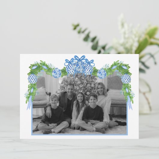 Watercolor Chinoiserie Ornaments Garland Christmas Feestdagenkaart (Staand voorkant)