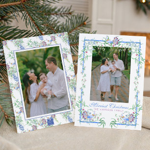 Watercolor Chinoiserie Pauwentuin Frame Foto Feestdagenkaart