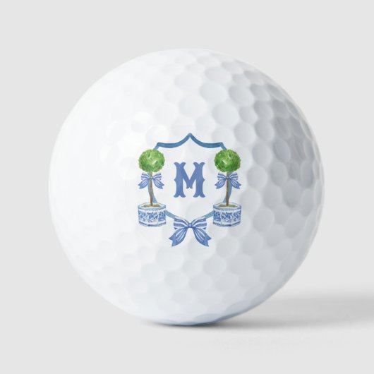 Watercolor Chinoiserie Topiary Monogram Crest Golfballen (Voorkant)
