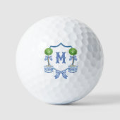 Watercolor Chinoiserie Topiary Monogram Wapenschil Golfballen (Voorkant)