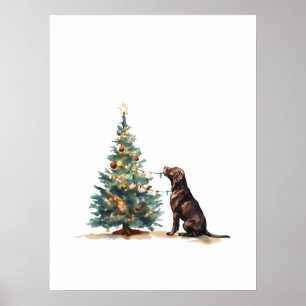 Watercolor Chocolate Labrador Kerstposter Poster