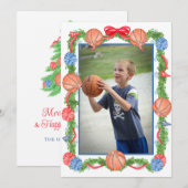 Watercolor Christmas Basketball Garland Photo Feestdagenkaart (Voorkant / Achterkant)