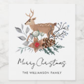 Watercolor Christmas Botanical Deer Holiday Wijn Etiket (Enkel label)