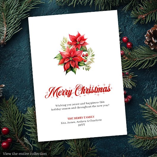 Watercolor Christmas Bouquet Modern Greeting Card Feestdagenkaart