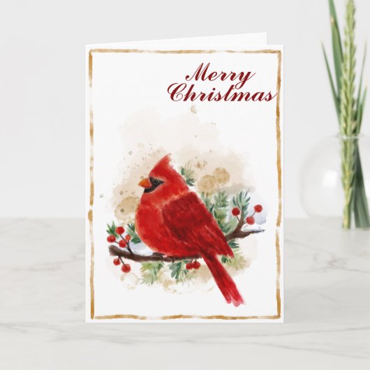 Watercolor Christmas Cardinal Bird Feestdagen Kaart (Voorkant)
