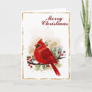 Watercolor Christmas Cardinal Bird Feestdagen Kaart