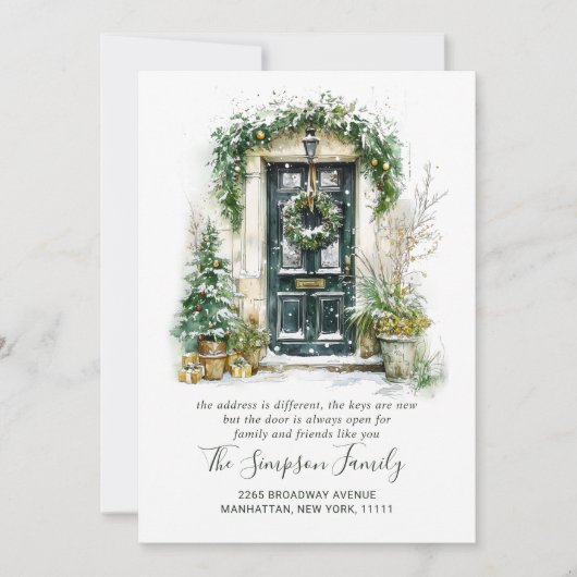 Watercolor Christmas Door  Moving Announcement Aankondiging (Voorkant)