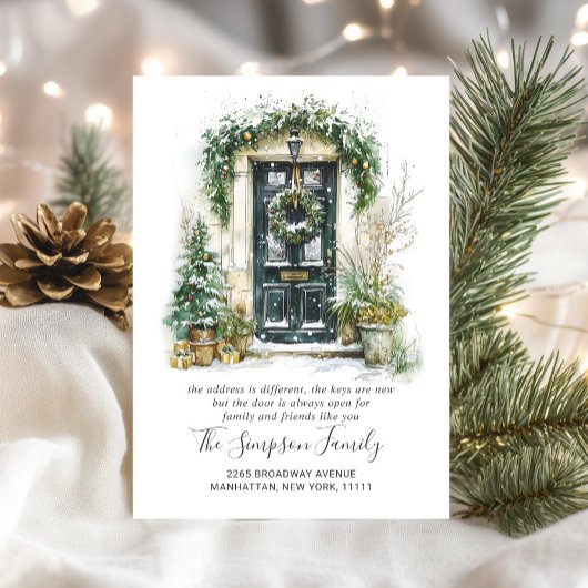 Watercolor Christmas Door  Moving Announcement Aankondiging