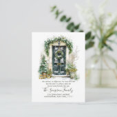 Watercolor Christmas Door  Moving Announcement Briefkaart (Staand voorkant)