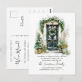Watercolor Christmas Door  Moving Announcement Briefkaart (Voorkant / Achterkant)