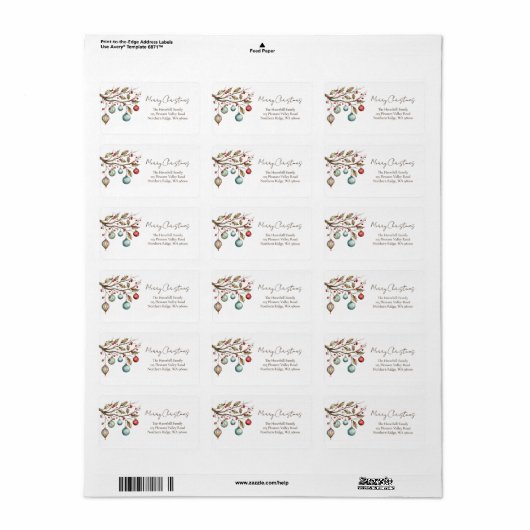 Watercolor Christmas Elegant Script Etiket (Full Sheet)