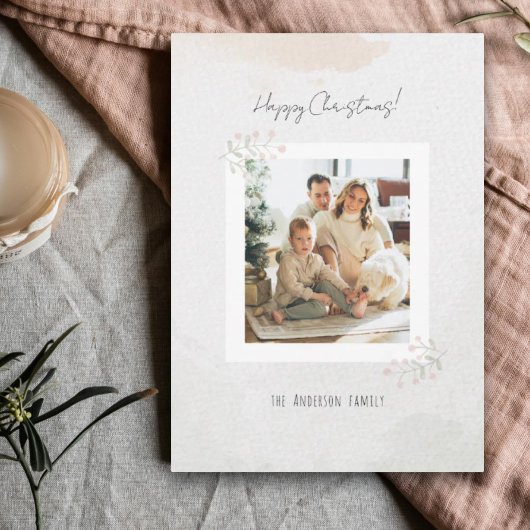 Watercolor Christmas Flower Dainty Personalized Feestdagenkaart