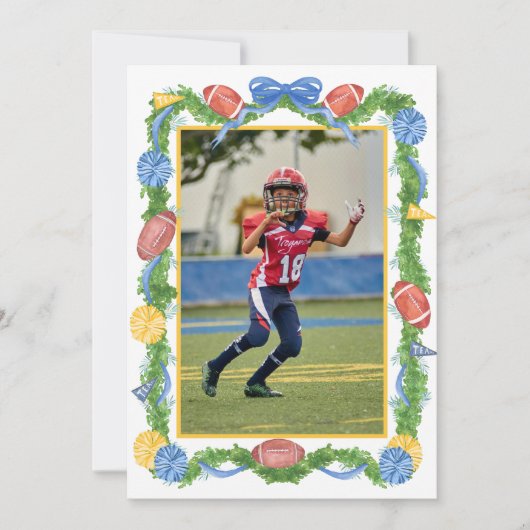 Watercolor Christmas Football Garland & Tree Photo Feestdagenkaart (Voorkant)