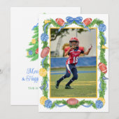 Watercolor Christmas Football Garland & Tree Photo Feestdagenkaart (Voorkant / Achterkant)
