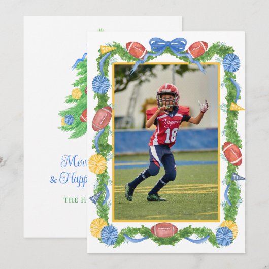 Watercolor Christmas Football Garland & Tree Photo Feestdagenkaart (Voorkant / Achterkant)