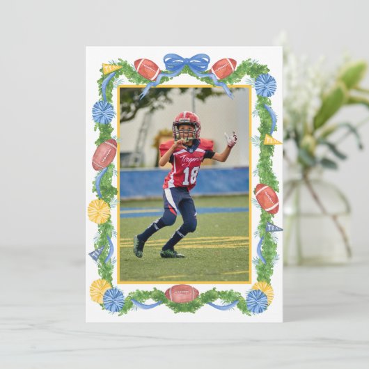 Watercolor Christmas Football Garland & Tree Photo Feestdagenkaart (Staand voorkant)
