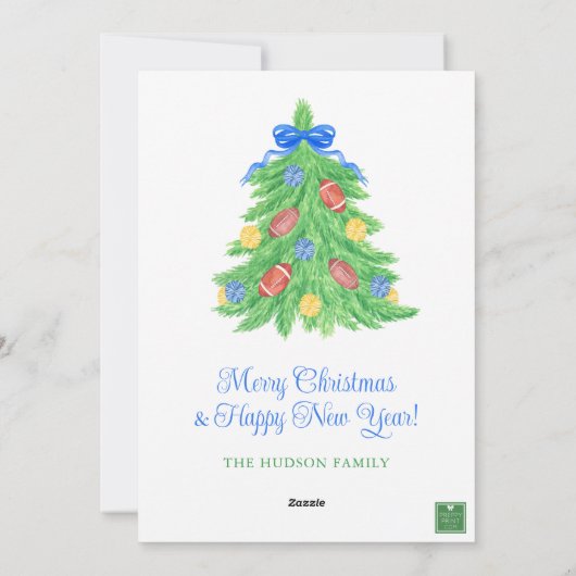 Watercolor Christmas Football Garland & Tree Photo Feestdagenkaart (Achterkant)