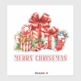 Watercolor Christmas Gifts Presents Candy Cane Sticker