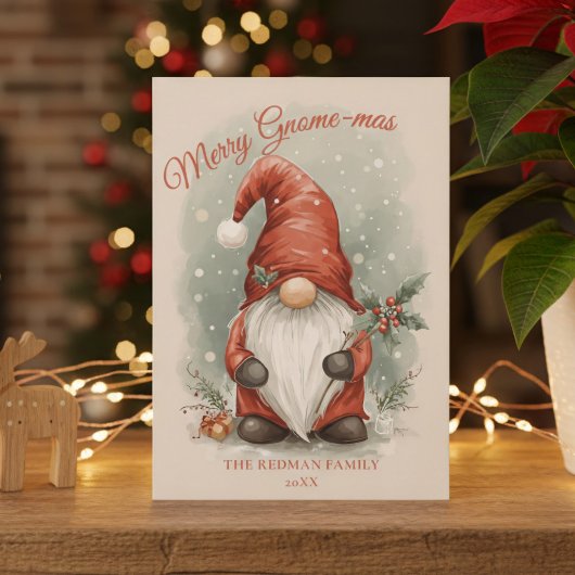 Watercolor Christmas Gnome Holiday Card Feestdagenkaart