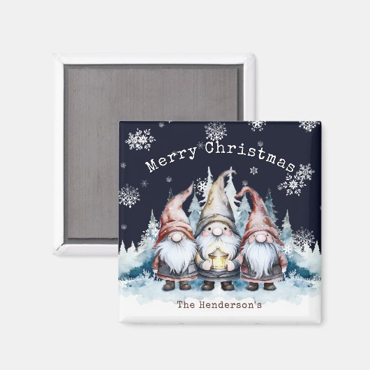 Watercolor Christmas Gnomes Personalized Magneet (Voorkant / Achterkant)