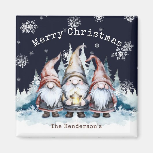 Watercolor Christmas Gnomes Personalized Magneet (Voorkant)
