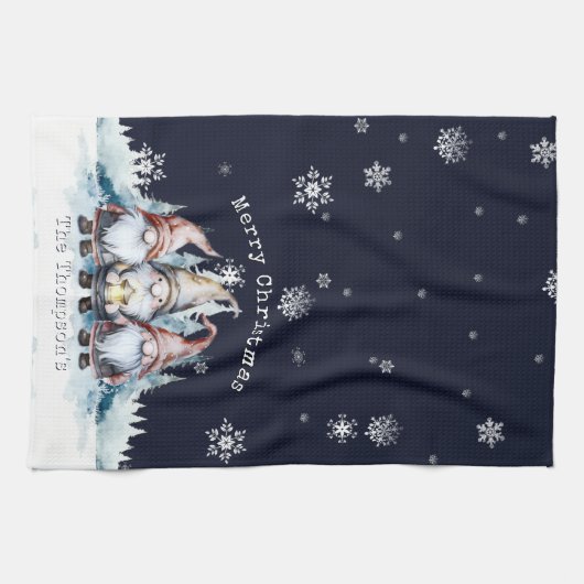 Watercolor Christmas Gnomes Personalized Theedoek (Horizontaal)