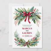Watercolor Christmas Greenery Wedding Invitation Kaart (Voorkant)