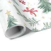 Watercolor Christmas Greenery Wrapping Paper Cadeaupapier (Rol Hoek)