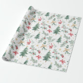Watercolor Christmas Greenery Wrapping Paper Cadeaupapier (Uitgerold)