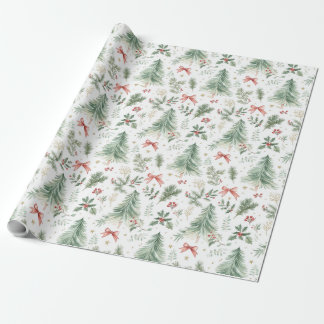 Watercolor Christmas Greenery Wrapping Paper Cadeaupapier