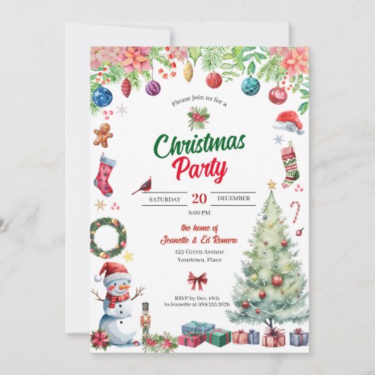 Watercolor Christmas Holiday Party Kaart (Voorkant)