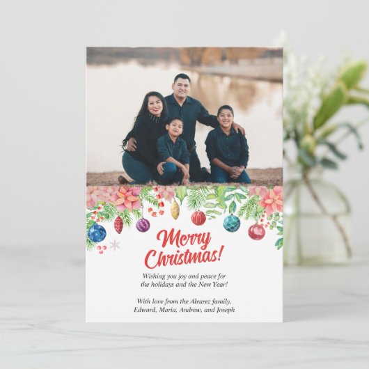 Watercolor Christmas Holiday Photo Greeting Feestdagenkaart (Staand voorkant)