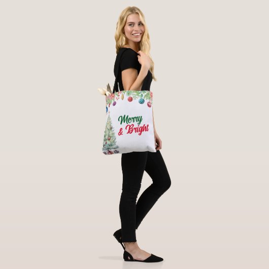 Watercolor Christmas Holiday Tote Bag (Op model)