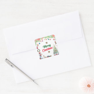 Watercolor Christmas Holiday Vierkante Sticker