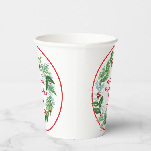 Watercolor Christmas Holiday Wreath CUSTOM Papieren Bekers (Rechts)