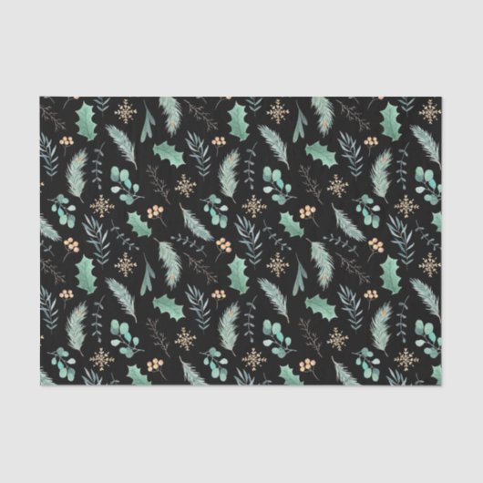 Watercolor Christmas Leaf Pattern Tissuepapier (Voorkant)