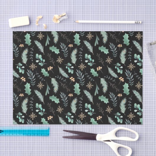 Watercolor Christmas Leaf Pattern Tissuepapier (Craft)