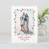 Watercolor Christmas Lights Merry & Bright Feestdagenkaart (Staand voorkant)