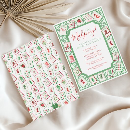 Watercolor Christmas Mahjong Tiles Party Kaart