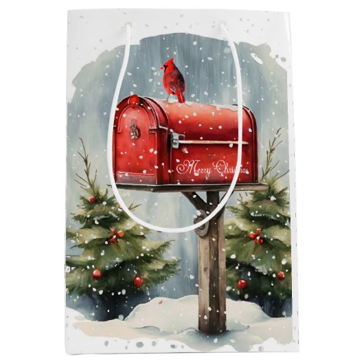 Watercolor Christmas Mailbox Medium Cadeauzakje (Voorkant)
