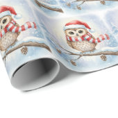 Watercolor Christmas Owl In a Santa Hat Cadeaupapier (Rol Hoek)