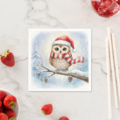 Watercolor Christmas Owl In a Santa Hat Servet (Insitu)