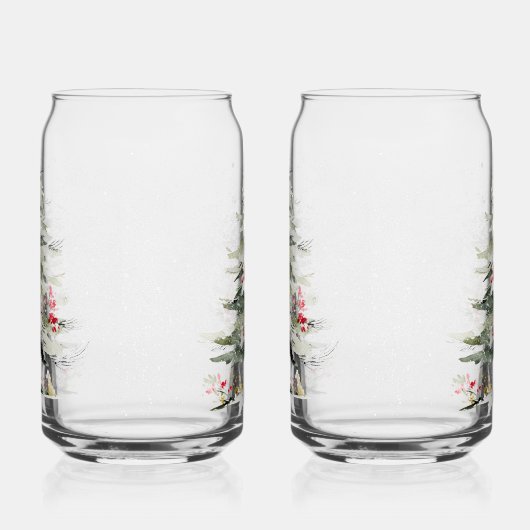 Watercolor Christmas Pine Trees Blikvorm Glas (Links)